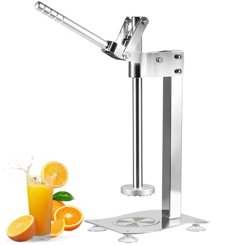 Manual Lemon Orange Press Juicer, Heavy Duty 304 Stainless Steel Lemon Squeezer Presser, Hand Fruit Juicer Apple Crusher with Labor-Saving Handle and Suction Cups for Fruit Nut