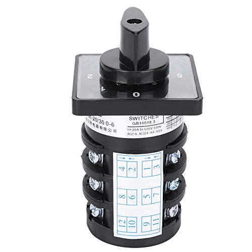 Changeover Selector, Changeover Switch 20A 500V 4W HZ5B-20/3.0-6 12 Terminals Rotary Changeover Switch 7 Position Rotate Cam, Electrical switches