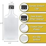 Pellah 200 ml 6.7 oz Flask Bottles with Caps (48 Pack) Leak-Proof Tamper-Evident Lids, Compact Small Plastic Bottle for Liquid Beverage Sauce Liquor (200 ml, Black Caps) Bulk