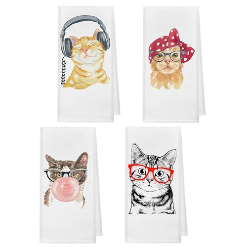 kunlisa Cat Kitchen Towel,Cute Kitchen Towels,Cat Gifts for Women,Bathroom Towels Decorative Set,Funny Cats Gifts(Set of 4)