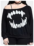 Verdusa Women's Plus Size Off The Shoulder Graphic Tee Long Sleeve Pullover Tops Black 4X-Large Plus