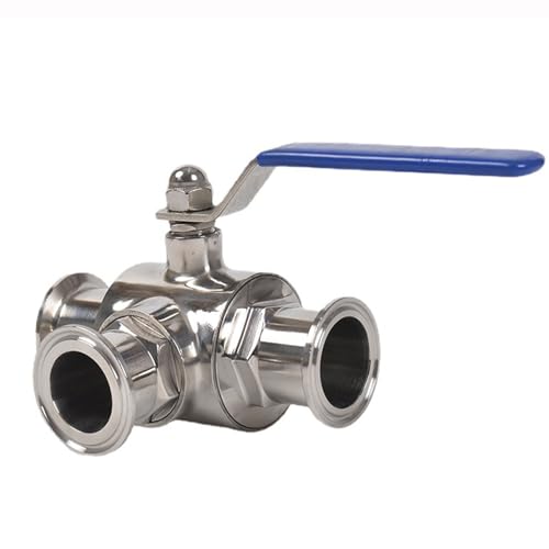 1.5inch Tri Clamp ball Valve, 3 Way ball Valve Food-grade 304 Stainless Steel Tee Valve T Port, 1.98 in Outer Diameter Triclamp Triclover Valve for Beverage, Dairy