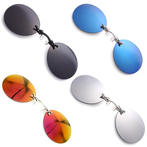 PLOPLO 4 Pack Retro Round Clip On Nose glasses Matrix Morpheus Movie rimless sunglasses (Multicolor)