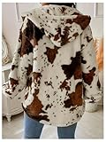 SOLY HUX Women's Plus Size Fleece Jacket Cow Print Button Down Hoodies Long Sleeve Fuzzy Winter Coat Outerwear Multicoloured Cow X-Large Plus