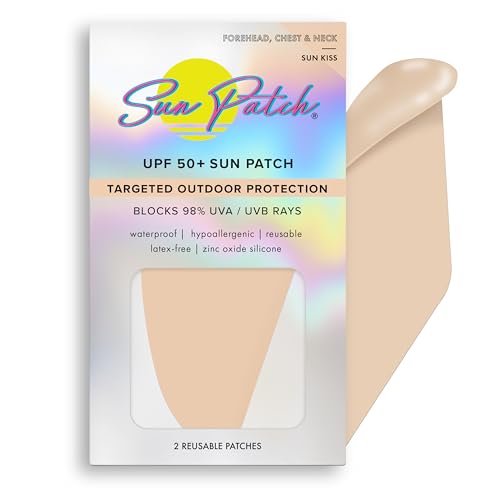 Sun Patch Reusable Forehead and Neck Sunblock Patches - 100% Silicone Sunscreen for UV Protection, Face Stickers With UPF 50 - 1 Pack/2 Patches, Sunkiss (Nude) for Golf, Surf, Swim, Ski