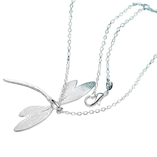 DOTEFFIL 925 Sterling Silver Chain Big Dragonfly Pendant Necklace For Women Wedding Engagement Party Jewelry (O-Chain 40cm)