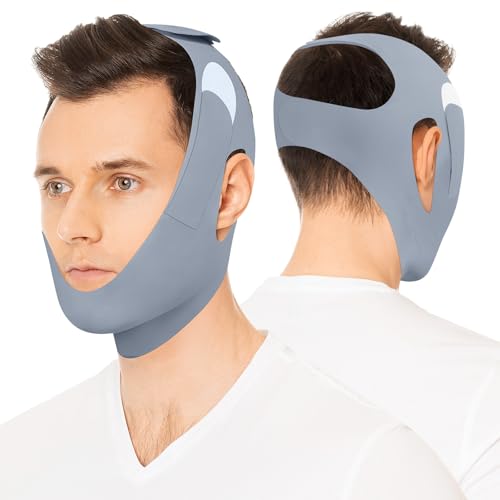 Anti Snore Chin Strap for CPAP Users, Snore Stopper with Adjustable Velcro, Chin Strap for Sleeping Comfortable Stop Snoring Solution, Anti Snoring Devices Breathable and Reusable, Gray, M