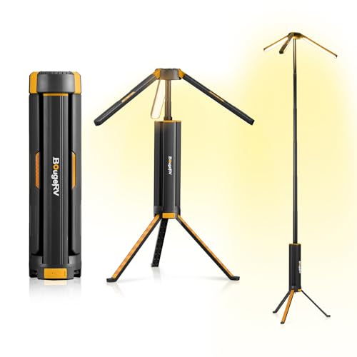 BougeRV Telescopic Camping Light, 15600mAh Collapsible Outdoor Light, Rotatable Electric Lantern, IP54 Waterproof Flashlight, Cordless Camping Tent Lamp for Emergency, Camping, Hiking(Black)