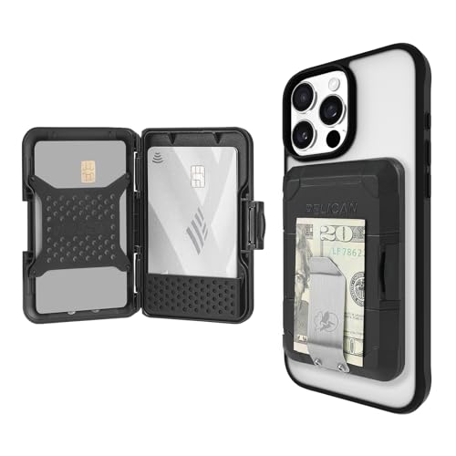 Pelican Magnetic Money Clip Wallet [Card Holder] [RFID Blocking] Heavy Duty MIL-STD Snap-on MagSafe Wallet for iPhone - Detachable Magnetic Card Holder for iPhone 16 Pro Max/15 Pro/14/13/12 - Black