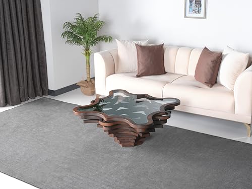 by Papella Design, Natural Walnut Veener Coffee Tables for Living Room, Rustic Table, Mesa De Centro para Sala, Center Table, Glass Table top, Walnut Color (Fevaki, Duru)