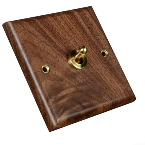 Walnut Wood Rocker Switch, Brass Lever Toggle Switch, Wall Light Switch Panel Retro Switch, Wood 1/2/3/4 Gang Toggle Light Switch Plate(1 Gang)