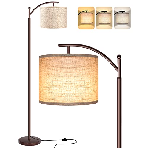 Rottogoon Floor Lamp for Living Room, LED Standing Lamp Tall Industrial Floor Lamp Reading for Bedroom, Office (9W LED Bulb, Beige Lampshade Included) -Oil-Rubbed Bronze