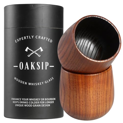 The Original Charred Wooden Bourbon Drinking Glass Bourbon Gifts for Men | Whiskey Glasses For Dad | Great Whiskey Gifts for Men Who Have Everything | Perfect Presents For Boyfriend or Dad (2 Pack)