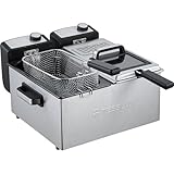 Tesslux 2x3L Deep Fryer with Basket - 3000W Dual Zone Electric Deep Fryer for Home Use with Lid, Stainless Steel, Adjustable Temperature, Overheat Protection