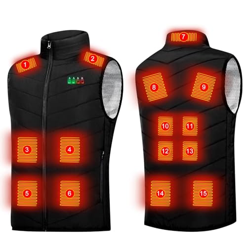 Heated Vest for Men Unisex Smart USB Interface Puffer Vest with 15 Heating Zones 4 Controls Warm Winter Hunting Sking camisas de franela para hombre con gorro