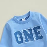 Lamuusaa Toddler Baby Boy Birthday Outfit One/Two Letter Embroidery Sweatshirt Jogger Pants Fall Winter Clothes (Blue One, 12-18 Months)