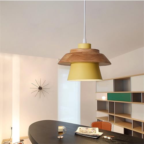AMMZUZ Bombilla E27 Lámpara de Colgante Cocina Madera Maciza Aluminio Acrílico Restaurante Lampara Techo Colgante Moderno Lámparas de Techo para Comedor Pasillos Decoración Iluminación (Giallo)