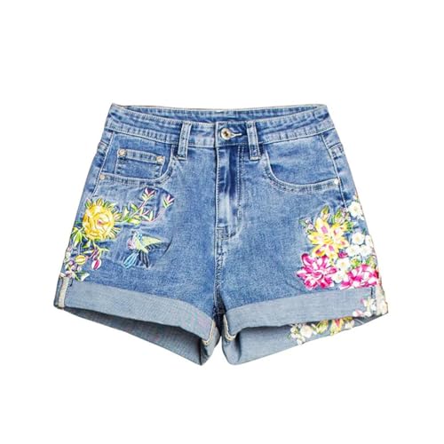 Women's Summer Short Pants Vintage Floral Embroidery Denim Shorts