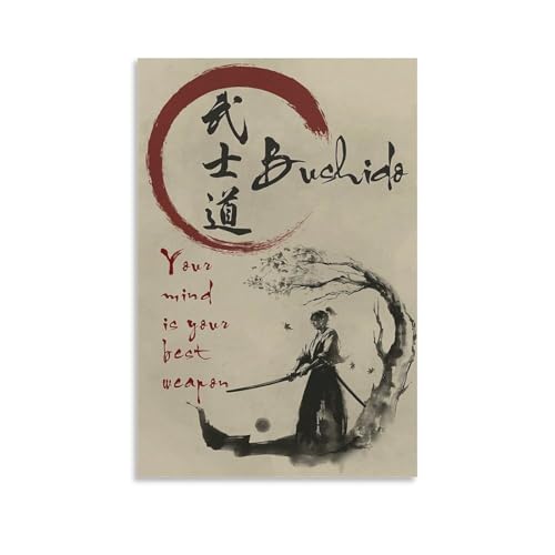 ZMLWMY Bushido Samurai Poster Art Print Your Mind Is Your Best Weapon Quotes Vintage Wall Decoration Famous Oil Paintings for Living Room Classic Artwork Pictures Home Decor 24x36inch(60x90cm)