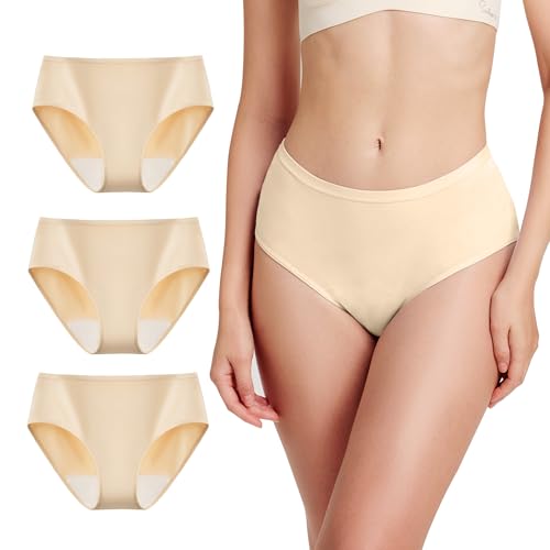BATTEWA Mid-Waist Incontinence Underwear for Women Leak Proof Panties Protective Briefs for Bladder Control Washable Absorbency 40ML, 3Pack (Large,Beige)