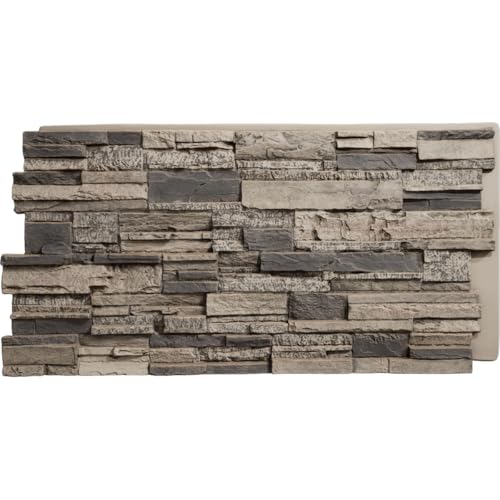 Ekena Millwork 48 5/8"W x 24 3/4"H x 1 1/4"D Cascade Stacked Stone, StoneWall Faux Stone Siding Panel, Smokey Ridge