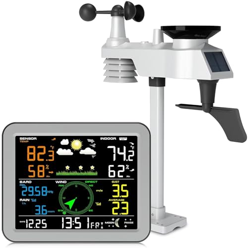 Gevanti 10-in-1 Weather Station Wireless,Thermometer,Humidity,Air Pressure,Rain Gauge,Dew Point,Wind Speed/Direction,Moon Phase,Forecast,Alarm,Chart