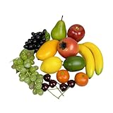 Generic 17pcs Artificial Mixture Fruits,Simulation Fruit Props for Photography Display, Lifelike Realistic Fake Fruits Home Decor Craft Fruit Set Fake Grapes Fake Banana, HC2412-17