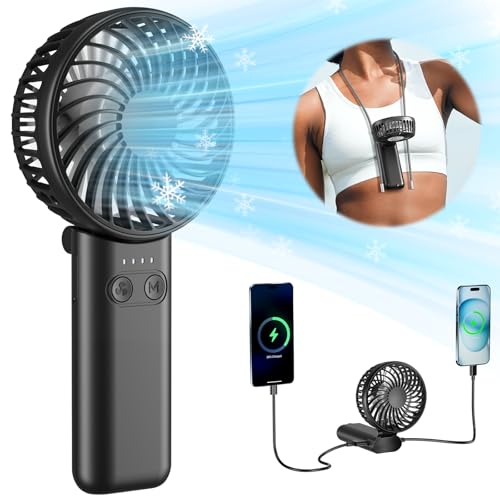 HandFan Upgraded Handheld Fan, 5 Speeds Strong Airflow Hand Fan [Max 27 Working Hours], 180° Foldable Compact Design Personal Fan Handheld with Portable Charger for Travel/Disney/Concerts/Women(Black)