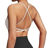 SUUKSESS Women 2 Piece Open Back Sports Bra Pack Strappy Workout Gym Yoga Crops (White & Black, M)