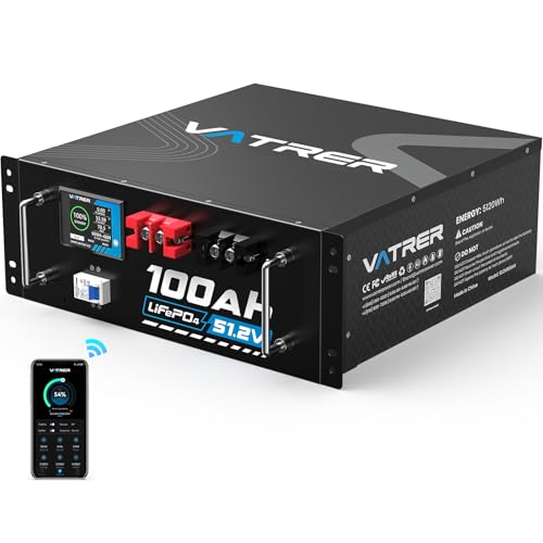 VATRER POWER 48V 100AH Lithium LiFePO4 Battery, Built-in 100A BMS, with Touchable Smart Display & Mobile APP, Max. 4800W Power Output, 5000+ Cycles, Perfect for Solar System &Off-Grid Applications