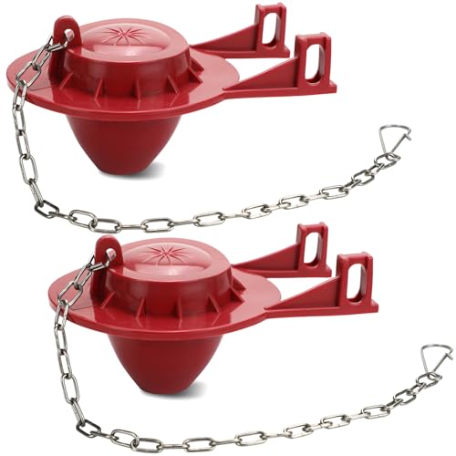 2 Pack 2-Inch Universal Toilet Flapper Replacement Kit - Fits Kohler, Toto, American Standard - High Performance Water-Saving Toilet Tank Flapper with Stainless Chain & Hook, Easy to Install Red