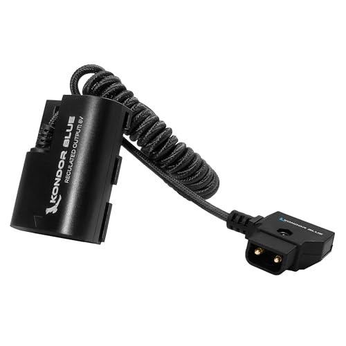 KONDOR BLUE | D-Tap Cable Compatible with Canon LPE6 NH Dummy Battery | 16"-36" Coiled Cable with Smart D-Tap Connector Reverse Polarity Protection | Raven Black