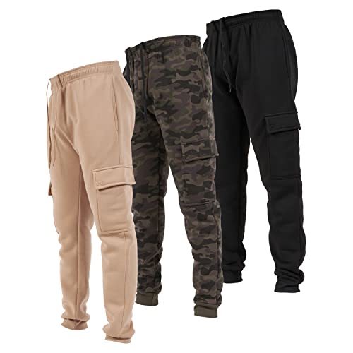 Ultra Performance 3 Pack Mens Sweatpants, Fleece Cargo Joggers for Men with Pockets