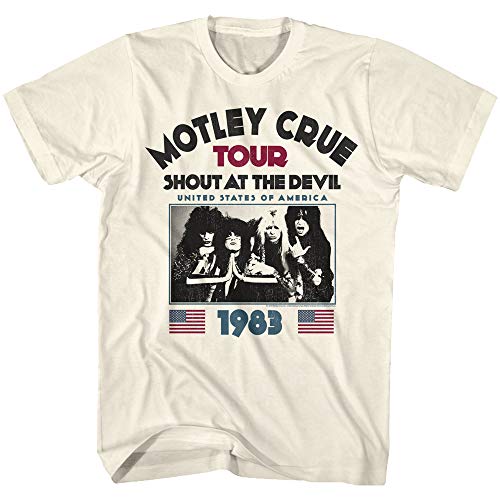 American Classics Motley Crue 80s Hair Band 1983 Shout at The Devil Tour Adult Short Sleeve T-Shirt Graphic Tee Off-White
