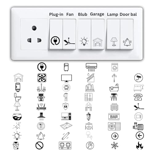 Transparent Black and White Switch ID Sticker 4 Sheet, 52 Unique Designs,468pcs Total for Electric Board Appliances Stickers for Switch Board for Home Wall Switches