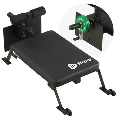 Lifepro Nordic Curl Workout Bench - Hamstring Curl and Glute Machine for Home Gym with Transport Wheels - Compatible with 1" & 2" Olympic Weight Plates, Durable Padding and Construction
