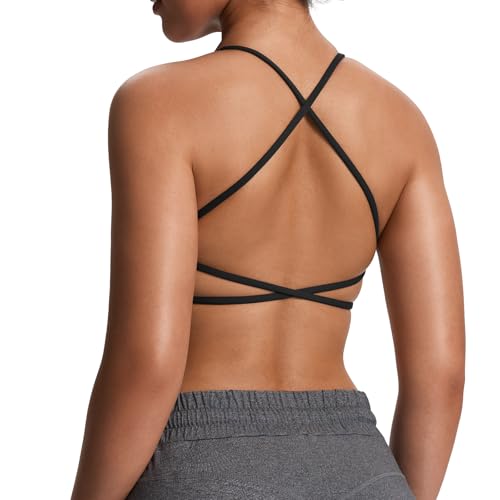 Aoxjox Women's Workout Sports Bras Fitness Ivy Low Impact Bra Yoga Crop Tank (Black, Small)