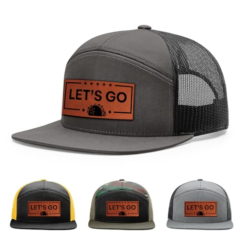 Funny Anti Trump Taco, Let's Go Taco, Anti MAGA Parody, Political Humor, Anti Trump Taco Trump Hat, 168 Style Trucker Leather Patch Hat for Men & Women, 7 Panel Baseball Cap with Snapback Enclosure