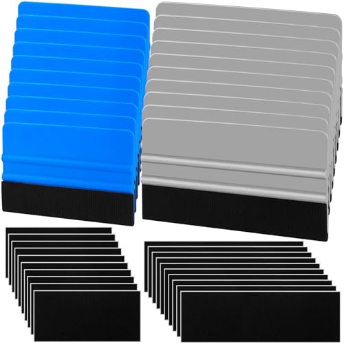 Arayker 20 Pack Vinyl Wrap Squeegee 4 Inch / 6 Inch Felt Edge Squeegee Window Film Tint Tool Decal Applicator Scraper Tool Wallpaper Smoothing Tool with 20 PCS Black Fabric Felt