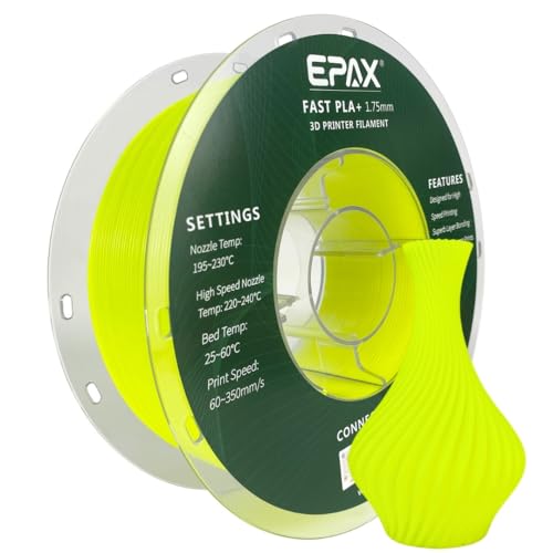 EPAX High Speed PLA+ 3D Printer Filament, Fast PLA 3D Printing Filament, 1.75mm, Dimensional Accuracy +/- 0.03 mm, 1KG Spool (Neon Yellow)