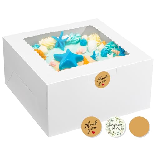 Kootek 24pcs Cake Boxes with Window, 10 x 10 x 5 Inches Bakery Boxes Treat Cookie Dessert Boxes Pastry Box for Cake, Chocolate Covered Strawberries, Cupcakes, Donuts, Baked Goods