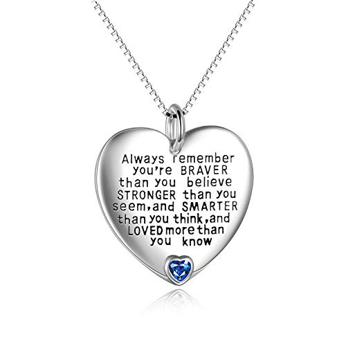 YFN Sterling Silver Always Remember You are Braver Than You Believe Jewelry Pendant Necklace Inspirational Gifts (September)