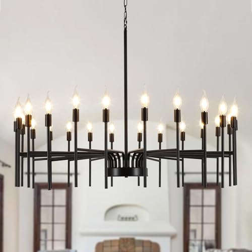 LNAGMP Black Chandelier 24 Light Large Modern Farmhouse Chandeliers for Dining Room Light Fixture, 40" Round Candle Large Chandeliers for High Ceilings Living Room Foyer Entryway