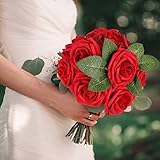 AmyHomie Artificial Flowers Dark Red Rose 100pcs Real Looking Fake Roses w/Stem for DIY Wedding Bouquets Centerpieces Arrangements Party Baby Shower Home Decorations