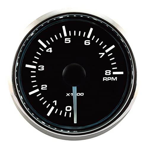 MOTOR METER RACING MGS Series 8000 RPM Universal Electronic Tachometer - 2-1/16" 52mm with White & Amber LED Backlit - Black Dial - Stainless Steel Bezel - for Gasoline Engine Alternator Car & Truck