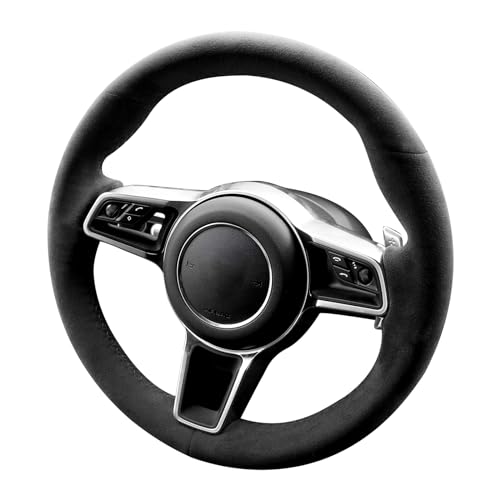 Alfanxi Hand Stitch Sewing Italy for Alcantara Car Steering Wheel Cover Wrap for Porsche Cayman/911/ Cayenne/Cayenne E-Hybrid/Macan/Panamera (Black Alcantara+Black Thread)