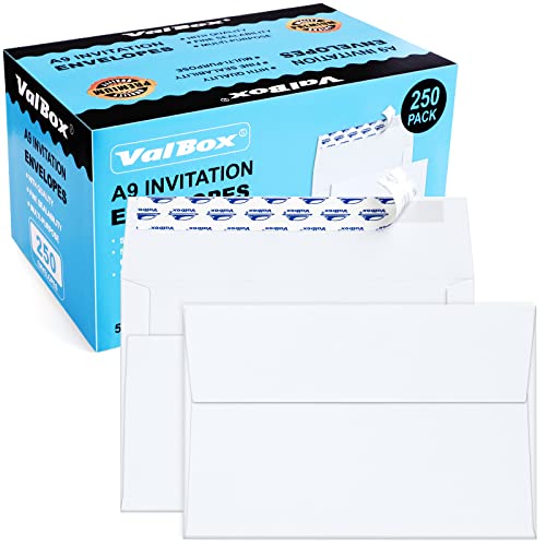 ValBox A9 Invitation Envelopes 250 Qty 5-3/4 x 8-3/4" White Envelopes Self Seal for Invitations, Photos, Wedding, Baby Shower Greeting Cards, Announcements - 5.75 x 8.75 Inches