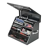 Montezuma – SE250B – 26-Inch Portable TRIANGLE Toolbox – Multi-Tier Design – Heavy-Duty Steel Construction – SAE and Metric Storage Chest – Weather-Resistant Toolbox – Lock and Latching System, Black