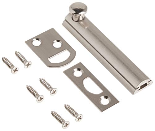 Hickory Hardware Security Slide Latch Door Lock Bolt | 1 Pack | Heavy-Duty Hardware for Flush or Recessed Doors and Gates | 3 Inch | Satin Nickel