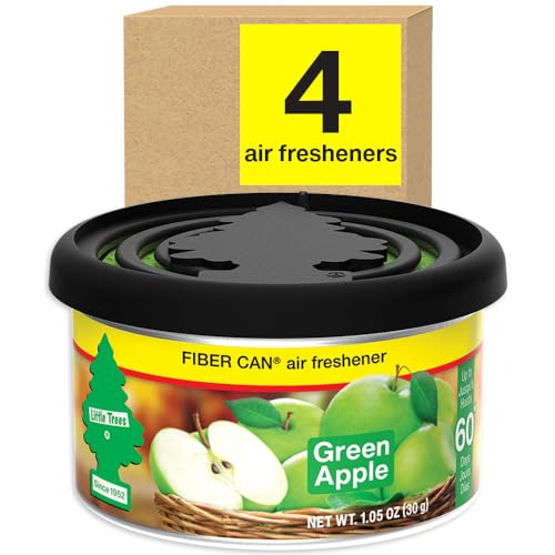 LITTLE TREES Car Air Freshener. Fiber Can Provides a Long-Lasting Scent for Auto or Home. Recycled Fiber. Green Apple, 4 Air Fresheners